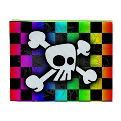 Checker Rainbow Skull Cosmetic Bag (XL) from ArtsNow.com Front