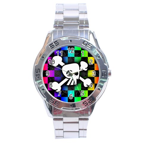 Checker Rainbow Skull Stainless Steel Analogue Men’s Watch from ArtsNow.com Front