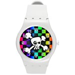 Checker Rainbow Skull Round Plastic Sport Watch Medium