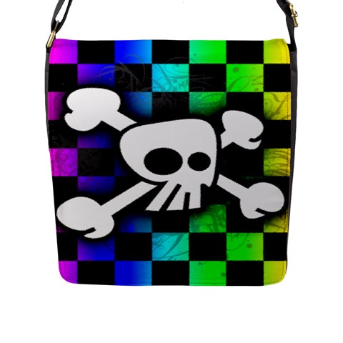 Checker Rainbow Skull Flap Closure Messenger Bag (Large) from ArtsNow.com Front