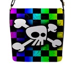 Checker Rainbow Skull Flap Closure Messenger Bag (Large)