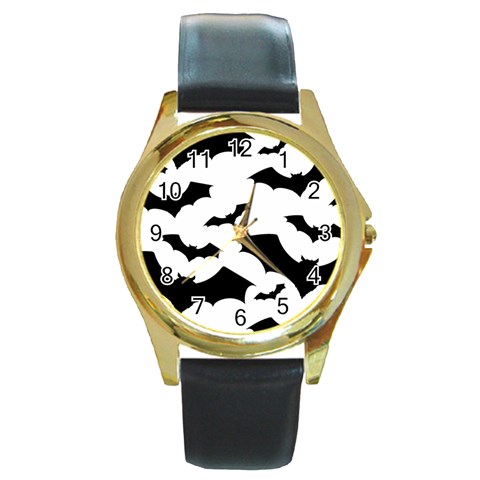 Deathrock Bats Round Gold Metal Watch from ArtsNow.com Front