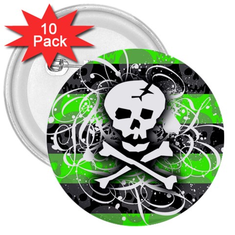 Deathrock Skull 3  Button (10 pack) from ArtsNow.com Front
