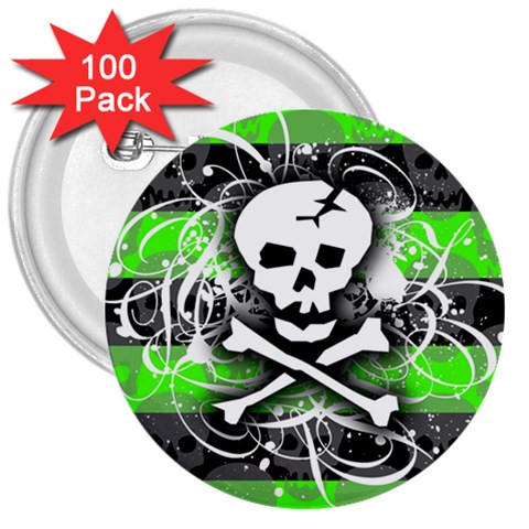 Deathrock Skull 3  Button (100 pack) from ArtsNow.com Front