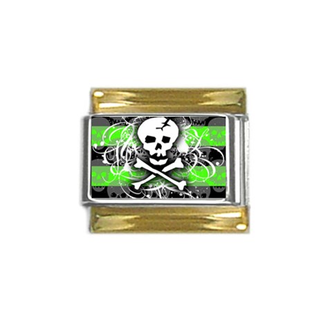 Deathrock Skull Gold Trim Italian Charm (9mm) from ArtsNow.com Front