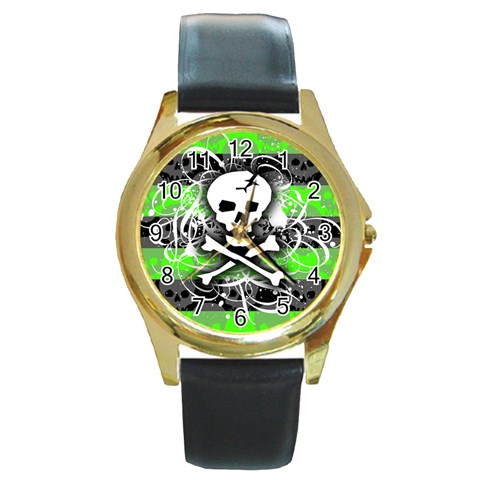 Deathrock Skull Round Gold Metal Watch from ArtsNow.com Front