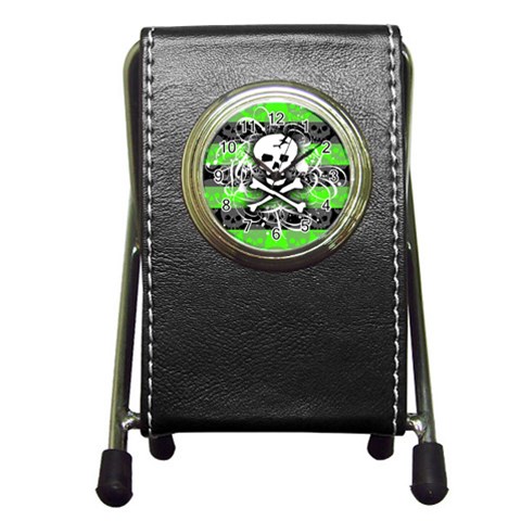 Deathrock Skull Pen Holder Desk Clock from ArtsNow.com Front