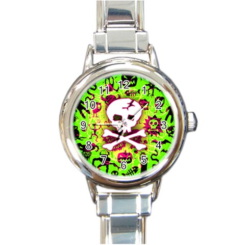 Deathrock Skull & Crossbones Round Italian Charm Watch from ArtsNow.com Front
