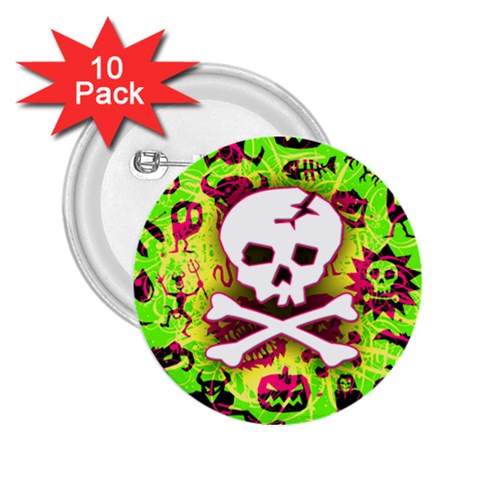 Deathrock Skull & Crossbones 2.25  Button (10 pack) from ArtsNow.com Front