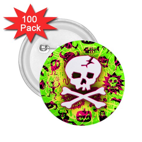 Deathrock Skull & Crossbones 2.25  Button (100 pack) from ArtsNow.com Front