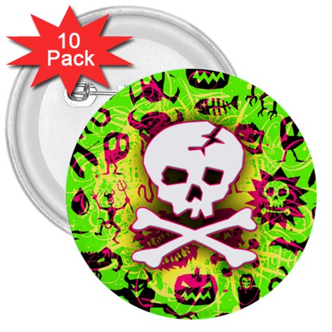 Deathrock Skull & Crossbones 3  Button (10 pack) from ArtsNow.com Front