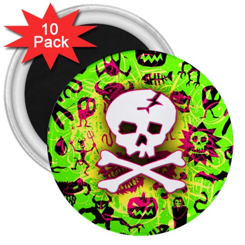 Deathrock Skull & Crossbones 3  Magnet (10 pack) from ArtsNow.com Front