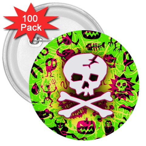 Deathrock Skull & Crossbones 3  Button (100 pack) from ArtsNow.com Front