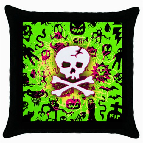 Deathrock Skull & Crossbones Throw Pillow Case (Black) from ArtsNow.com Front