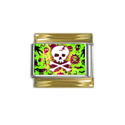 Deathrock Skull & Crossbones Gold Trim Italian Charm (9mm) from ArtsNow.com Front