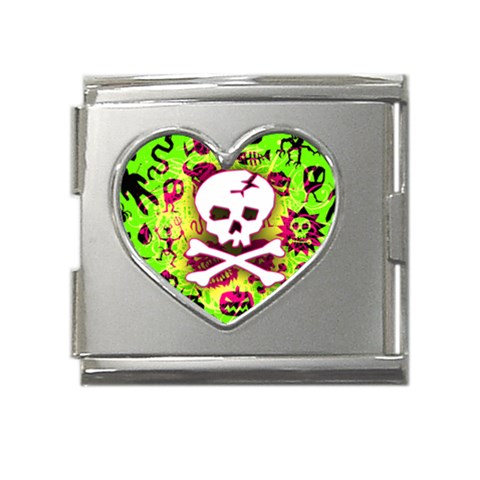Deathrock Skull & Crossbones Mega Link Heart Italian Charm (18mm) from ArtsNow.com Front