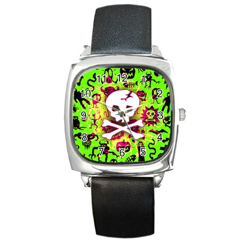 Deathrock Skull & Crossbones Square Metal Watch from ArtsNow.com Front
