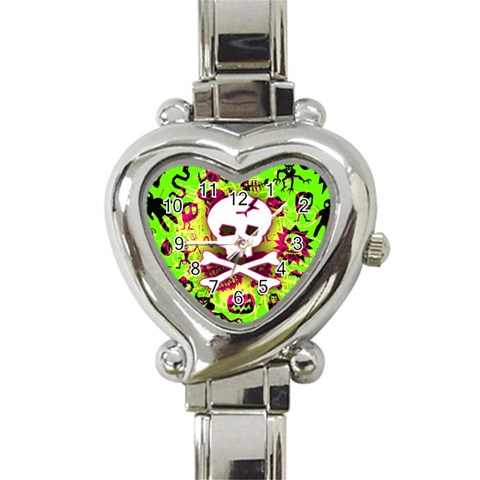Deathrock Skull & Crossbones Heart Italian Charm Watch from ArtsNow.com Front