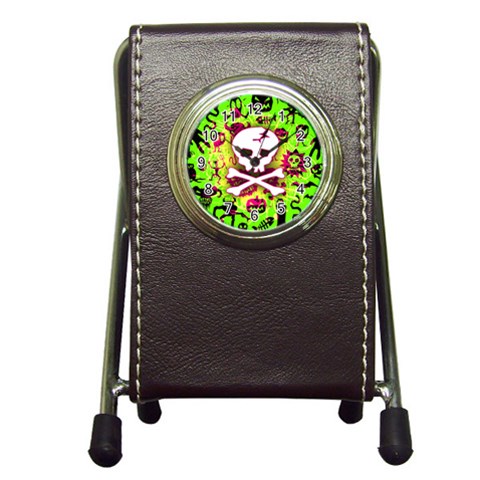 Deathrock Skull & Crossbones Pen Holder Desk Clock from ArtsNow.com Front