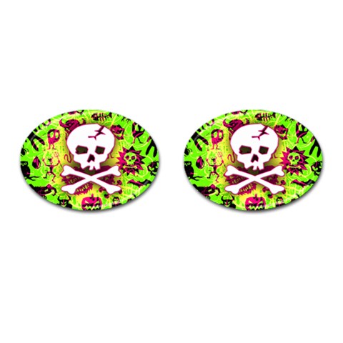 Deathrock Skull & Crossbones Cufflinks (Oval) from ArtsNow.com Front(Pair)