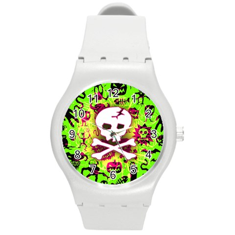 Deathrock Skull & Crossbones Round Plastic Sport Watch Medium from ArtsNow.com Front