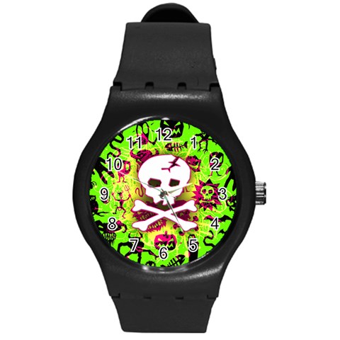 Deathrock Skull & Crossbones Round Plastic Sport Watch Medium from ArtsNow.com Front