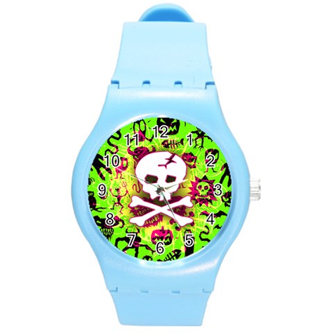 Deathrock Skull & Crossbones Round Plastic Sport Watch Medium from ArtsNow.com Front