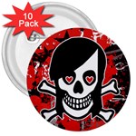 Emo Girl Skull 3  Button (10 pack)