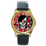 Emo Girl Skull Round Gold Metal Watch