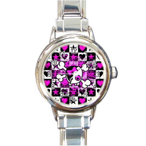Emo Scene Girl Skull Round Italian Charm Watch from ArtsNow.com Front