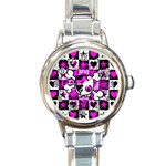 Emo Scene Girl Skull Round Italian Charm Watch