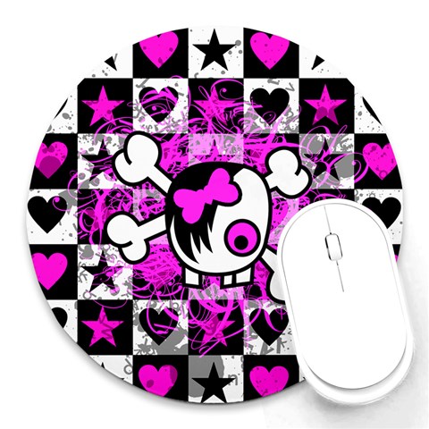 Emo Scene Girl Skull Round Mousepad from ArtsNow.com Front