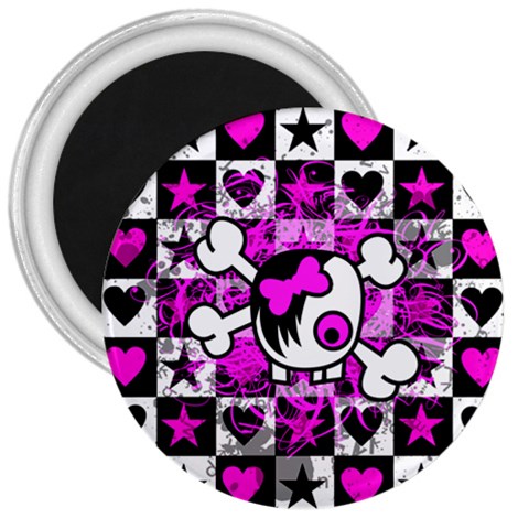 Emo Scene Girl Skull 3  Magnet from ArtsNow.com Front