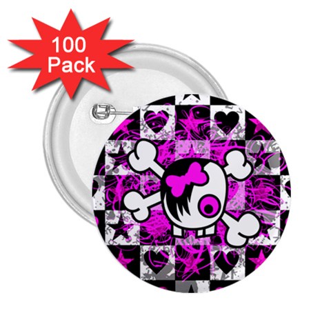 Emo Scene Girl Skull 2.25  Button (100 pack) from ArtsNow.com Front