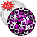 Emo Scene Girl Skull 3  Button (10 pack)