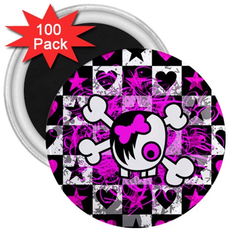 Emo Scene Girl Skull 3  Magnet (100 pack) from ArtsNow.com Front