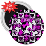 Emo Scene Girl Skull 3  Magnet (100 pack)