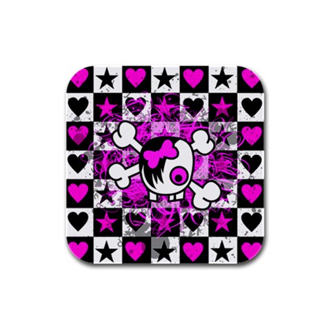 Emo Scene Girl Skull Rubber Square Coaster (4 pack) from ArtsNow.com Front