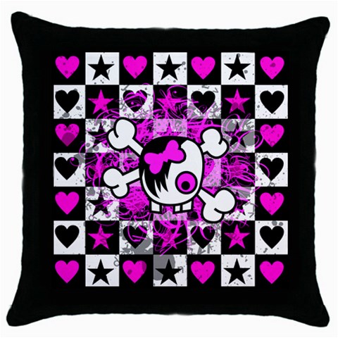 Emo Scene Girl Skull Throw Pillow Case (Black) from ArtsNow.com Front
