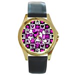 Emo Scene Girl Skull Round Gold Metal Watch