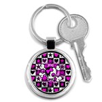 Emo Scene Girl Skull Key Chain (Round)