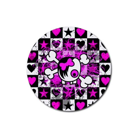 Emo Scene Girl Skull Rubber Coaster (Round) from ArtsNow.com Front