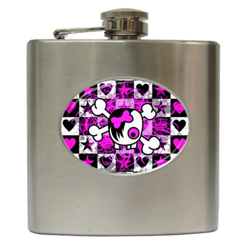 Emo Scene Girl Skull Hip Flask (6 oz) from ArtsNow.com Front