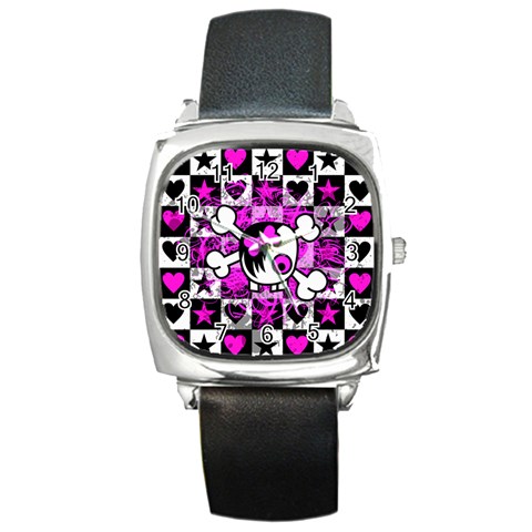 Emo Scene Girl Skull Square Metal Watch from ArtsNow.com Front