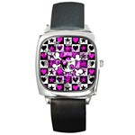 Emo Scene Girl Skull Square Metal Watch