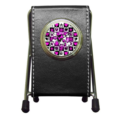 Emo Scene Girl Skull Pen Holder Desk Clock from ArtsNow.com Front