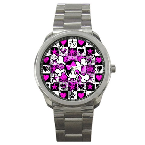 Emo Scene Girl Skull Sport Metal Watch from ArtsNow.com Front