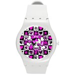 Emo Scene Girl Skull Round Plastic Sport Watch Medium