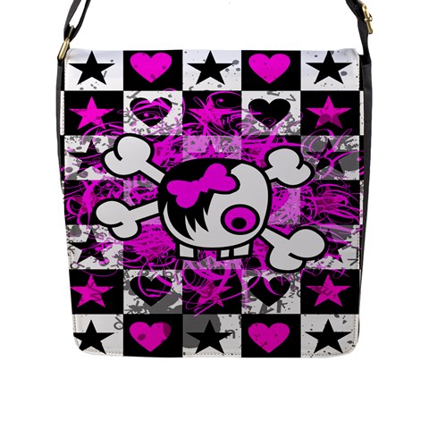 Emo Scene Girl Skull Flap Closure Messenger Bag (Large) from ArtsNow.com Front