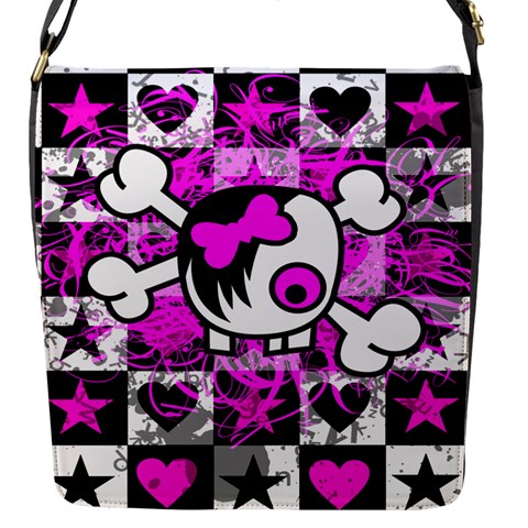 Emo Scene Girl Skull Flap closure messenger bag (Small) from ArtsNow.com Front